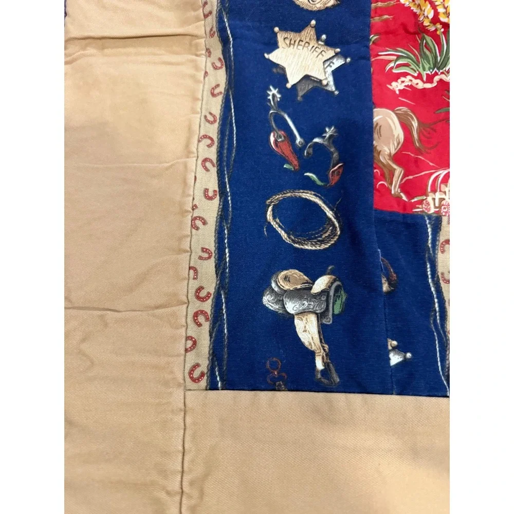 Handmade Western Cowboy Patchwork Quilt and Fringe Pillow Sham Set 75x75